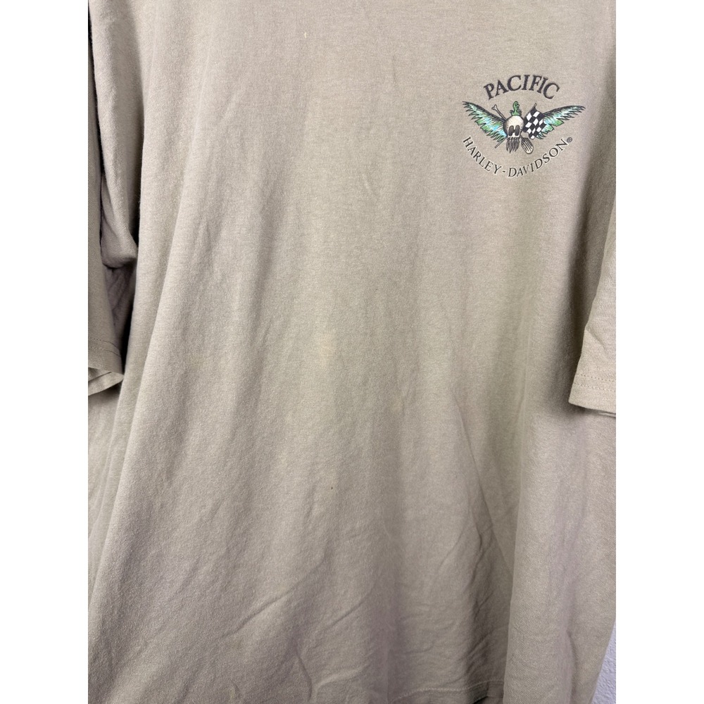Harley Davidson Pacific Waikiki Aloha Hawaii Graphic T-Shirt Tan XL - Picture 8 of 8